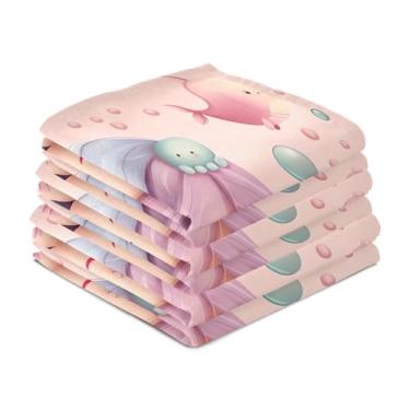 Imagem de Wassud Toalhas de cozinha, toalhas de prato fofas de sereia de desenho animado, pacote com 6 panos de prato macios com laço para pendurar, toalha de mão de secagem rápida, super absorvente, toalhas de