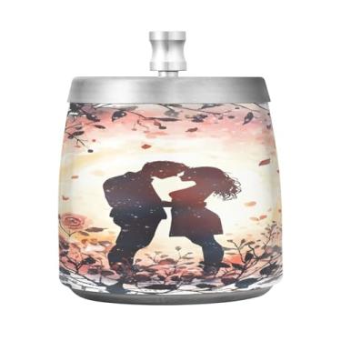 Imagem de STAYTOP Cinzeiro de casal romântico para dia dos namorados com tampa, aço inoxidável à prova de vento, sem fumaça, cinzeiro grande para uso ao ar livre para decoração de escritório em casa