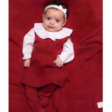 Imagem de Saída Maternidade Tricô Bordado Vestido Vermelho 5Pç Fofinho-Feminino