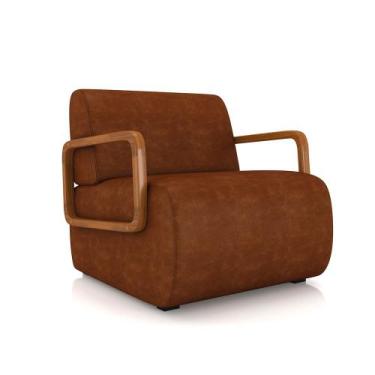 Imagem de Poltrona Sala de Estar Braço de Madeira Hellen Sintético PU K01 - D'Ro