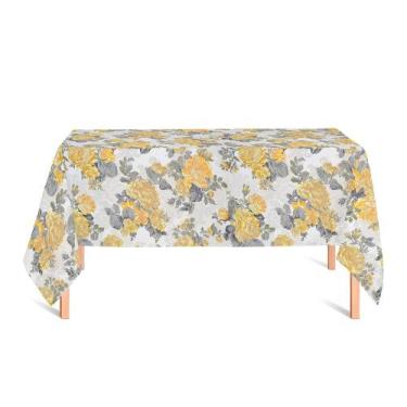 Imagem de Toalha de Mesa Retangular em Tecido Jacquard Estampado Floral Amarelo,
