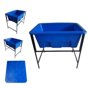 Imagem de Banheira C/ Degrau Petshop Banho E Tosa Rotomoldada Grande Azul Escuro