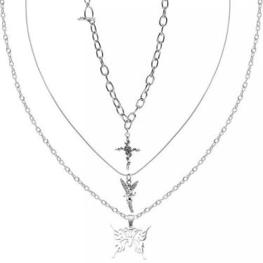 Imagem de Colar 3 Peças Fada Borboleta Rosa Cruz G4873 - Geral