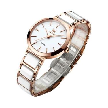 Imagem de Relógio De Quartzo Feminino Com Pulseira De Cerâmica Dourada Rosa, Lux
