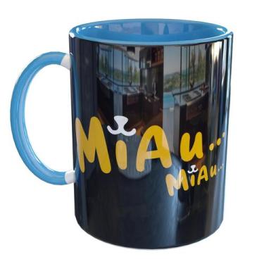 Imagem de Caneca Porcelana Gato a espreita espiando - Pense Canecas, Azul Claro
