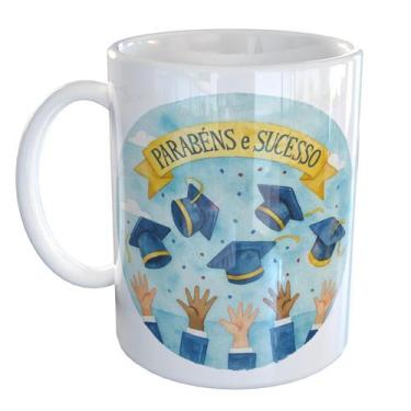 Imagem de Caneca Porcelana Formatura Parabéns e Sucesso - Pense Canecas, Branco