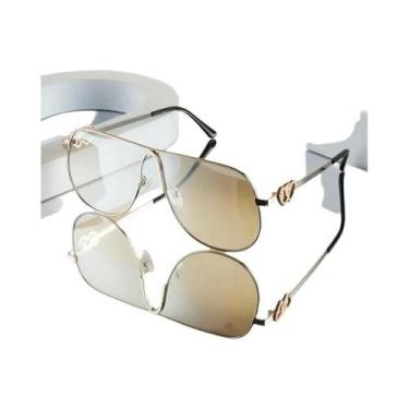 Imagem de Óculos De Sol Femininos Estilo Aviador Com Armação Grande, Hastes Dupl