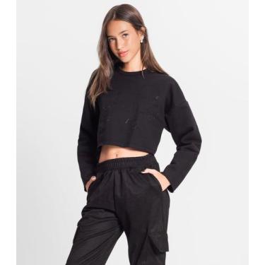 Imagem de Blusão Juvenil Feminino Em Moletom Minty Preto, 18, Preto