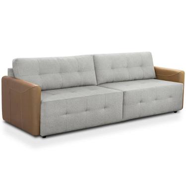 Imagem de Sofá 4 Lugares Para Sala de Estar Living 270cm Belluno F04 Bouclê Cinza Couríssimo Caramelo - Lyam Decor