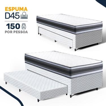Imagem de Cama Box com Colchão de Espuma D45 Double Face Territory Hellen + Auxiliar de Espuma Unique Solteiro 88cm