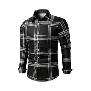 Imagem de Camisa Casual Masculina De Verão Com Listras E Manga Longa, Estilo Fas