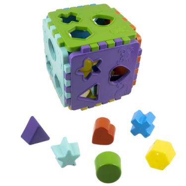 Imagem de Brinquedo Educativo Cubo de Montar Encaixar Didático Formas - Kendy Br