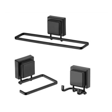 Imagem de kit lavabo banheiro preto fosco ventosa 03 peças Future rosto papel ca