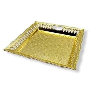 Imagem de Bandeja Decorativa Quadrada Multiuso em Plástico Resistente Metalizada