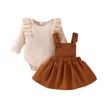 Imagem de Conjunto De Outono Para Meninas De 0 a 1 Ano Com Saia De Alça Café, Co