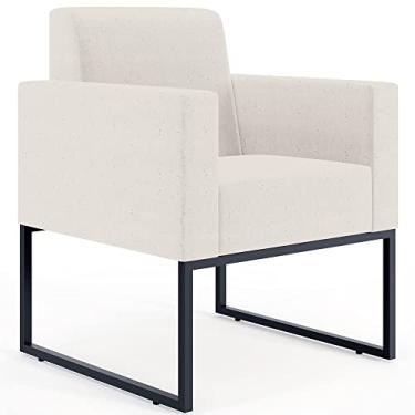 Imagem de Poltrona Decorativa Para Sala De Estar E Recepção Base Fixa De Metal Helô L02 Linho Cru - Lyam Decor