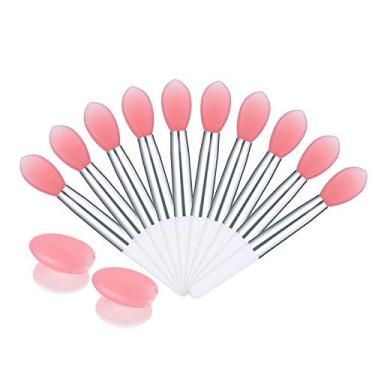 Imagem de Wemay Conjunto de escova labial 10 unidades de silicone para batom pincel aplicador de brilho labial Mini escova de maquiagem para cuidado labial com 2 capa anti-perdida