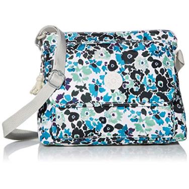 Imagem de Kipling Bolsa transversal estampada Aisling, Campo azul floral, 12"L x 8.87"H x 4"D, Bolsa tiracolo feminina Aisling, bolsa leve para o dia a dia, bolsa de ombro de nylon