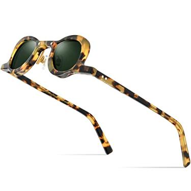 Imagem de Óculos de sol polarizados acetato masculino retrô vintage pequeno oval redondo óculos de sol femininos, amarelo leopardo, tamanho único