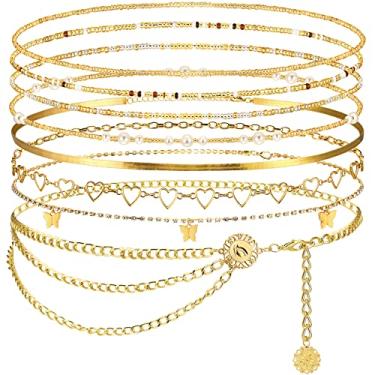 Imagem de JenPen 8 peças corrente de barriga ajustável verão praia biquíni cintura contas corporais para o dia das bruxas mulheres adultos multicamadas, liga, resina, contas de semente de vidro