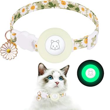 Imagem de Coleira de gato Airtag, JXFUKAL coleira de gatinho breakaway com suporte Airtag de silicone, sinos e pingente de flor para meninas, gatos, meninos, gatos, cães pequenos (verde-limão)