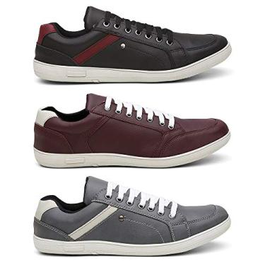 Imagem de Kit 3 Pares Sapatenis Masculino - preto/vinho/cinza - 41