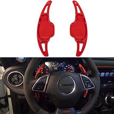 Imagem de Yoursme 2 peças de alumínio vermelho capa de extensão de câmbio guarnição de mudança acessórios interiores para Chevy Chevrolet Camaro 2012 2013 2014 2015