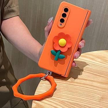 Imagem de Bonita flor 3D rígida capa de telefone para PC para Samsung Galaxy Z Fold 4 3 estojo protetor de dobradiça pulseira de silicone portátil, estilo 1, para Samsung Z Fold 4