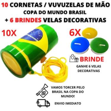 Imagem de 10 X Cornetas Vuvuzela Brasil Copa Do Mundo Neymar + Velas - Ahfc Stor