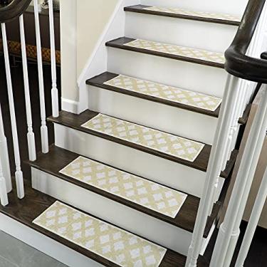 Imagem de SUSSEXHOME Escadas com design floral de 22,86 cm x 71,12 cm – 70% algodão antiderrapante para escadas internas - fácil de instalar com fita adesiva dupla segura, extraaderente, pacote com 7 - amarelo