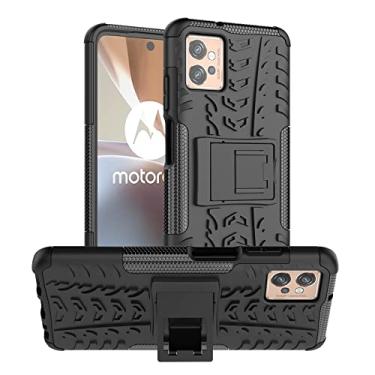 Imagem de BoerHang Capa para Motorola Moto G32, resistente, à prova de choque, TPU + PC proteção de camada dupla, capa de telefone Motorola Moto G32 com suporte invisível. (Preto)