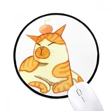 Imagem de Mouse pad Miaoji pintura aquarela laranja gato tapete para escritório redondo para computador