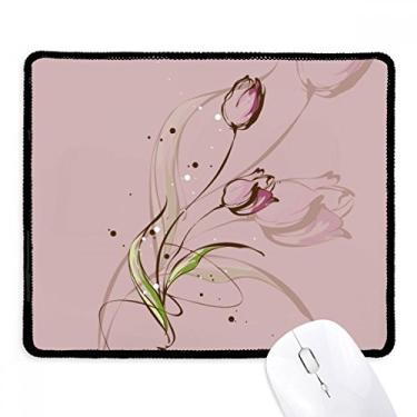 Imagem de Mousepad pintado à mão Tulipa Pink Flower Plant Mousepad com borda costurada para jogos