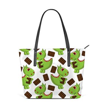 Imagem de Bolsa de ombro para mulheres, sacola de couro, bolsa de compras, grande, trabalho, dinossauro, chocolate, sem costura, bolsa casual