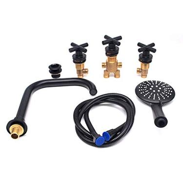 Imagem de Conjunto de 3 peças divididas para banheira de jacuzzi preto fosco, misturador de banheira de massagem, torneira de desviador de 2 vias, cabeça de chuveiro e entrada de cachoeira, mistura de água quente fria cromada, com tubo de chuveiro de 1,5 m
