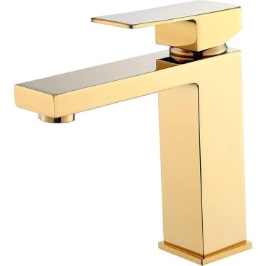 Imagem de Torneira Banheiro Lavabo Luxo Metal Dourada Fosca Bica Baixa