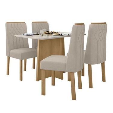 Imagem de Mesa de Jantar Celebrare 120x80 com 4 Cadeiras Exclusive Amêndoa/Off White/ - Móveis Lopas