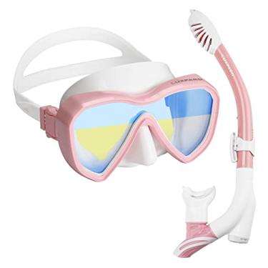 Imagem de LUXPARD Conjunto de snorkel, máscara de snorkel com visão panorâmica e tubo de snorkel seco antivazamento, equipamento de mergulho para adultos, kit de snorkel incluído (rosa)