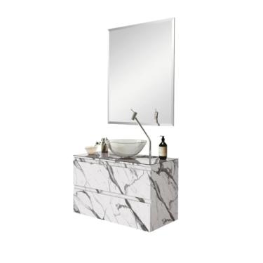 Imagem de Astral Design, Conjunto Para Banheiro Jess 80 tampo Cuba de Vidro e Espelho 70x68 Cor:Carrara/Branco
