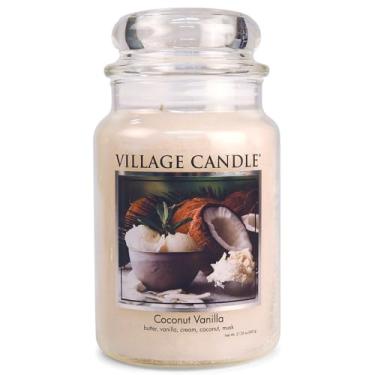 Imagem de Village Candle Vela perfumada de boticário de vidro grande baunilha de coco, 640 ml, branca