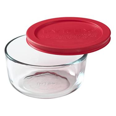 Imagem de Pyrex Recipiente de armazenamento de alimentos de vidro simples com tampa, recipiente redondo para preparação de refeições de vidro não derramante com tampa, tampa sem BPA, lavável na máquina de lavar