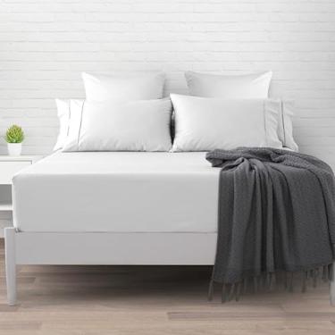 Imagem de Pizuna Lençol king com elastico Branco, 400 fios de algodão 100% sateen de fibra longa Lencol de elastico king 197x204 cm para colchoes ate 40 cm - 1 peça
