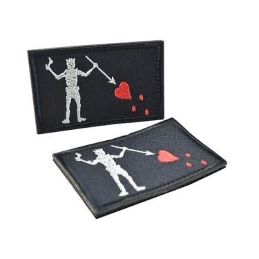 Imagem de Patch tático de bandeira de barba preta emblema militar emblema engraçado pirata Edward Sigil Flags adesivos táticos para mochilas, chapéus, bolsas, 2 peças (Trident Skeleton bk)