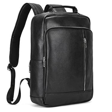 Imagem de LUUFAN Mochila de couro preta para homens e mulheres, mochila casual para laptop de 14 polegadas para laptop de 14 polegadas, bolsa de ombro noturna, Bb-8028h-135, Free size, Casual