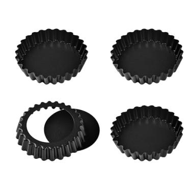 Imagem de Bakeley Conjunto de mini formas de torta, 4 peças com fundo solto removível antiaderente para forno e panela instantânea (preto)