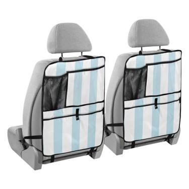 Imagem de Yuiboo Organizador de carro, suporte para tablet, listrado, azul claro, organizador de assento de veículo, tapete infantil, 2 peças