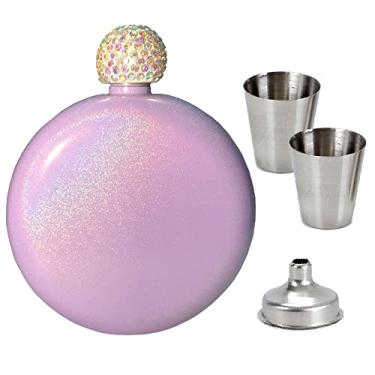 Imagem de Frascos para bebidas para mulheres, conjunto de 4, PIVHWIR 304 frascos de uísque com tampa de cristal AB com revestimento de glitter de aço inoxidável, frascos de bebida para bar de bebidas,