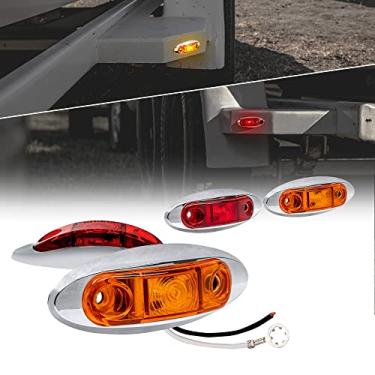 Imagem de 4 peças de luz de marcador de reboque de 2,5" âmbar + LED vermelho com bisel cromado [DOT FMVSS 108] [SAE P2] [Montagem de superfície] [IP67] Luzes laterais do marcador para caminhão de reboque