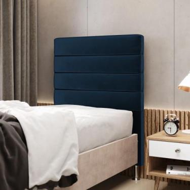 Imagem de Cabeceira Atlas 90 para Cama de Solteiro N-025 Veludo Azul Marinho Ara