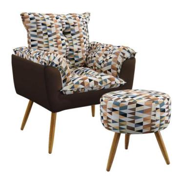 Imagem de Kit Poltrona Almofadada Decorativa Beta Puff Solar F-014 N-027 Sued Es